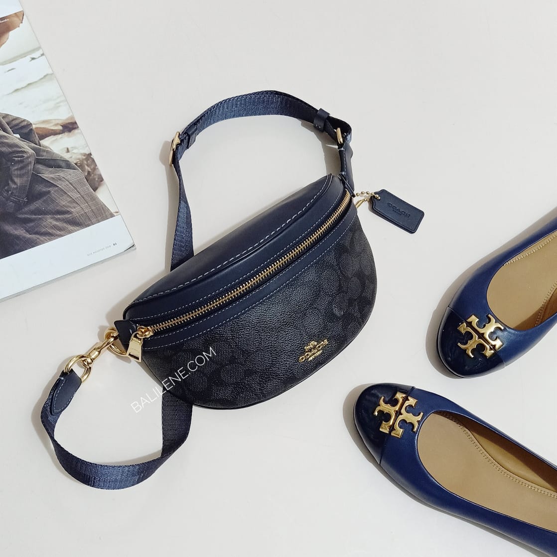 Coach 39937 Belt Canvas Signature Charcoal Midnight Navy - Image 7