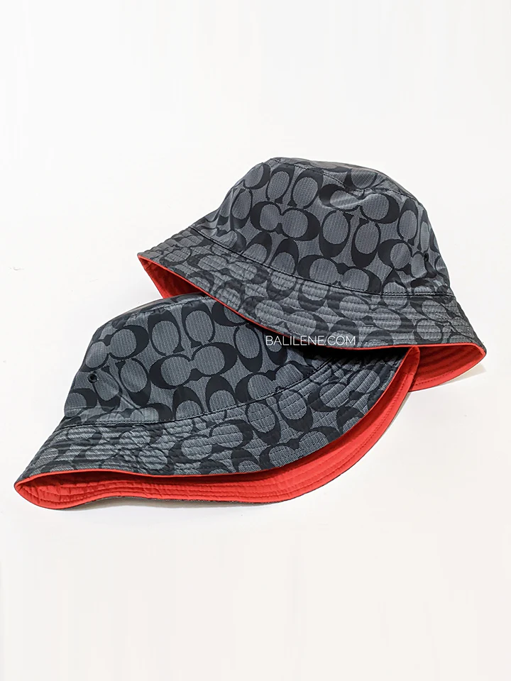 Coach Reversible Nylon Bucket Hat Mars Red/Charcoal Signature - Image 3