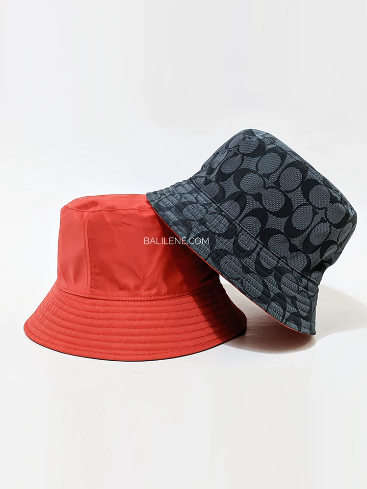 Coach Reversible Nylon Bucket Hat Mars Red/Charcoal Signature - Image 5