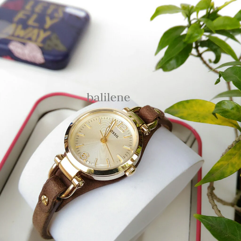 Fossil ES3264 Georgia Mini Champagne Dial Brown Leather Strap Watch - Image 4