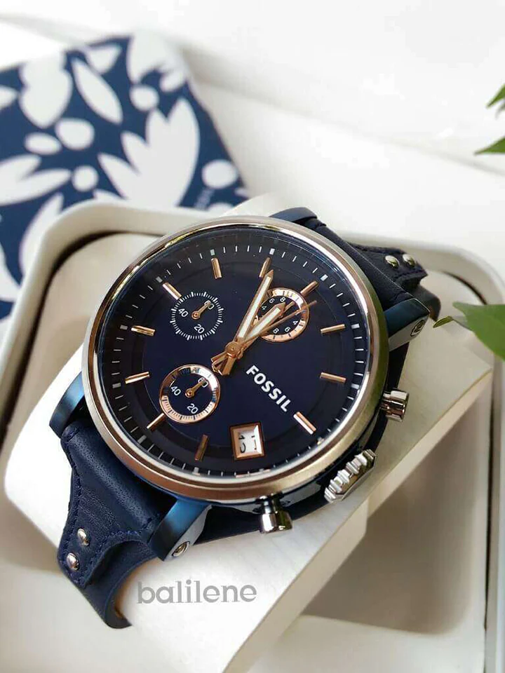 Fossil ES4113 Original Boyfriend Chronograph Blue Leather Watch - Image 3