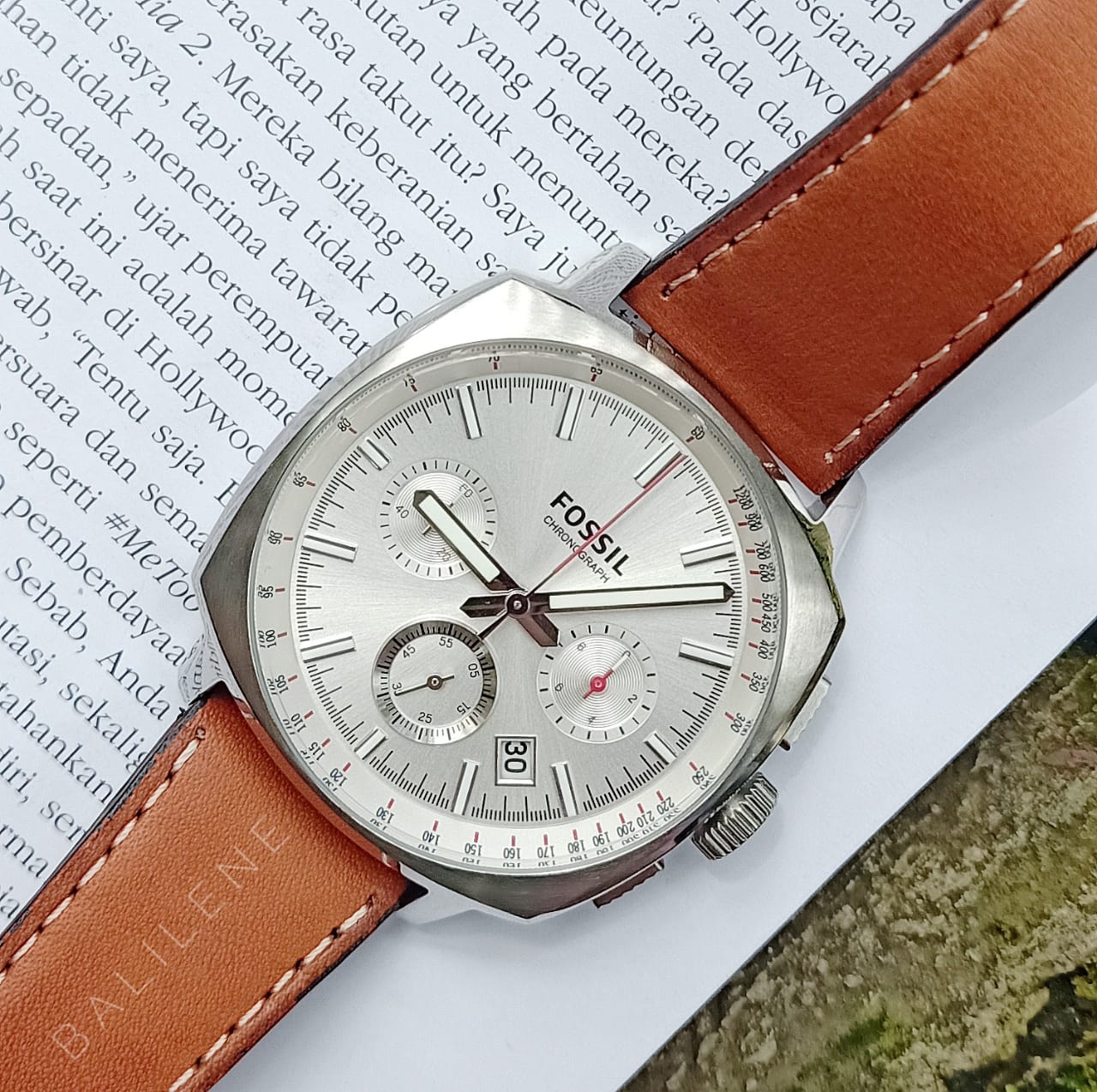 Fossil Ch2985 Haywood Chronograph Dial Silver Tan Leather Watch - Image 4