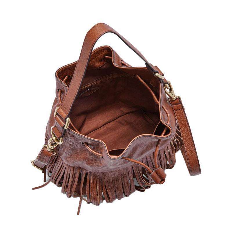 Fossil ZB6791200 Jules Large Fringe Drawstring Satchel Bag Brown - Image 5