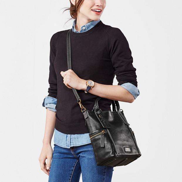 Fossil ZB6696001 Emerson Medium Leather Satchel in Black - Image 8